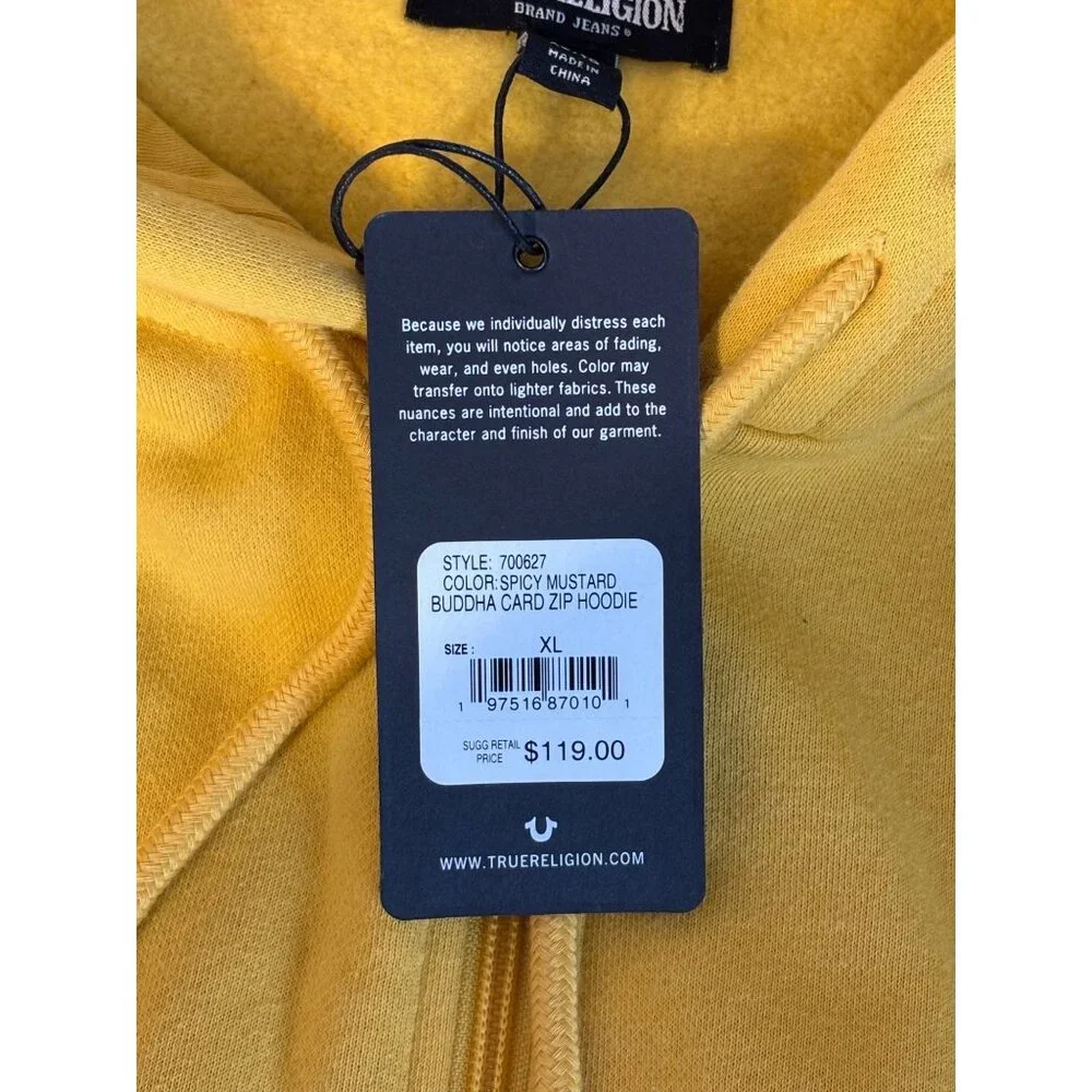 True Religion Men’s XL Mustard Yellow Buddha Graphic Zip Hoodie NWT Streetwear‎
